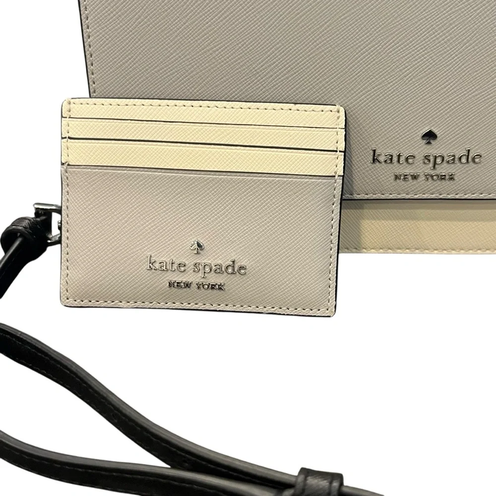 Kate Spade Madison Leather Colorblock Flap Crossbody Bag Credit Card Wallet Grey
